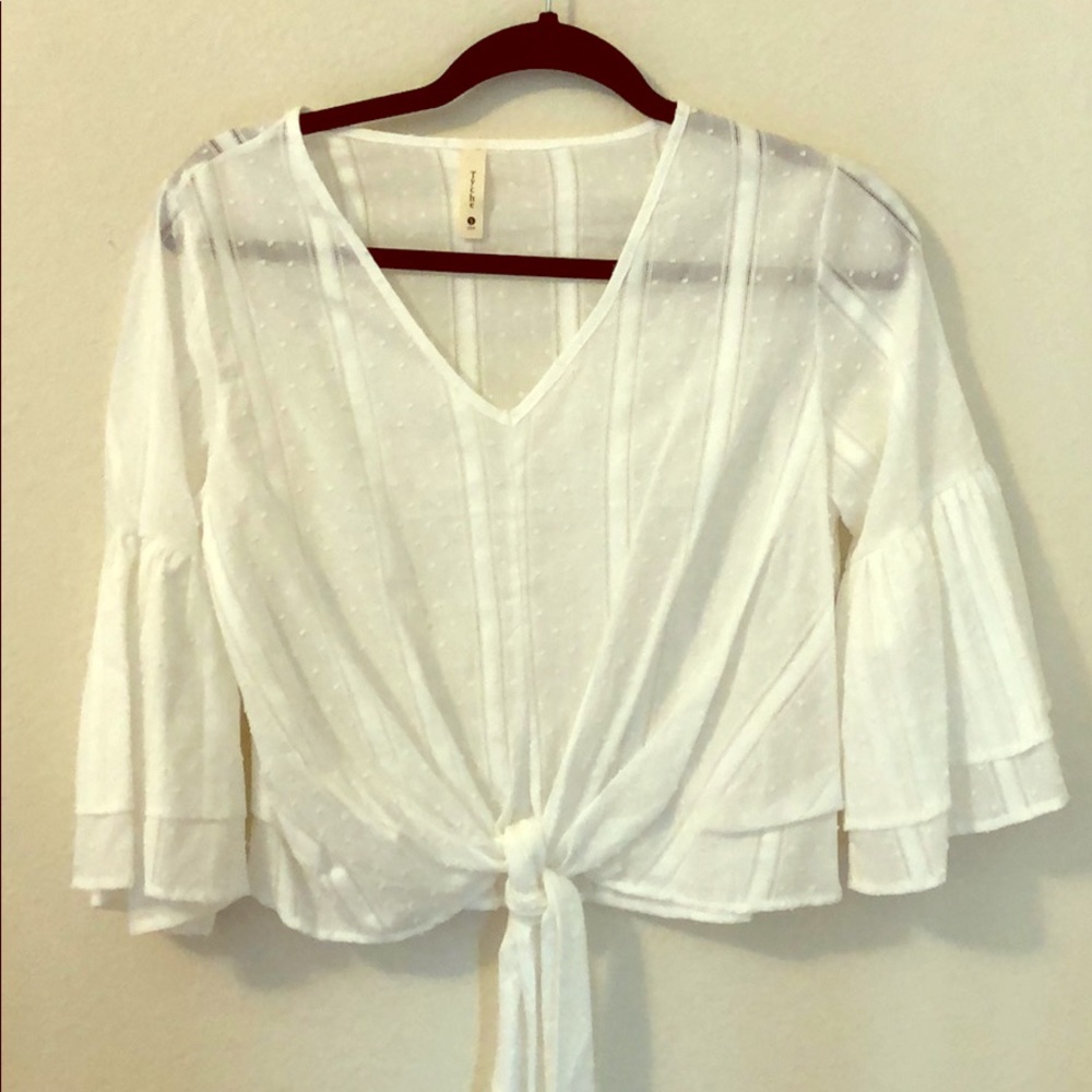 BRAND NEW white tie front crop shirt with ruffle
